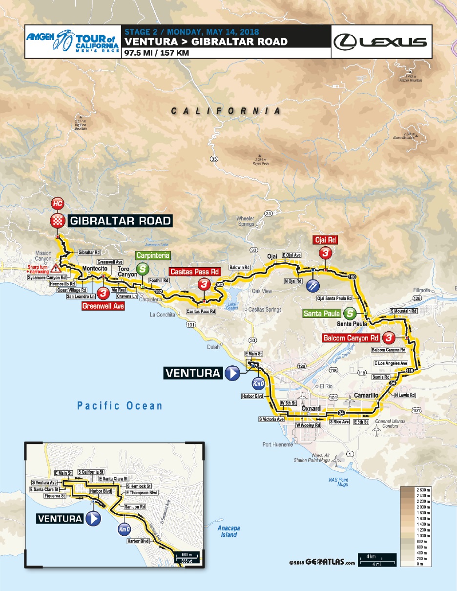 Streckenverlauf Amgen Tour of California 2018 - Etappe 2