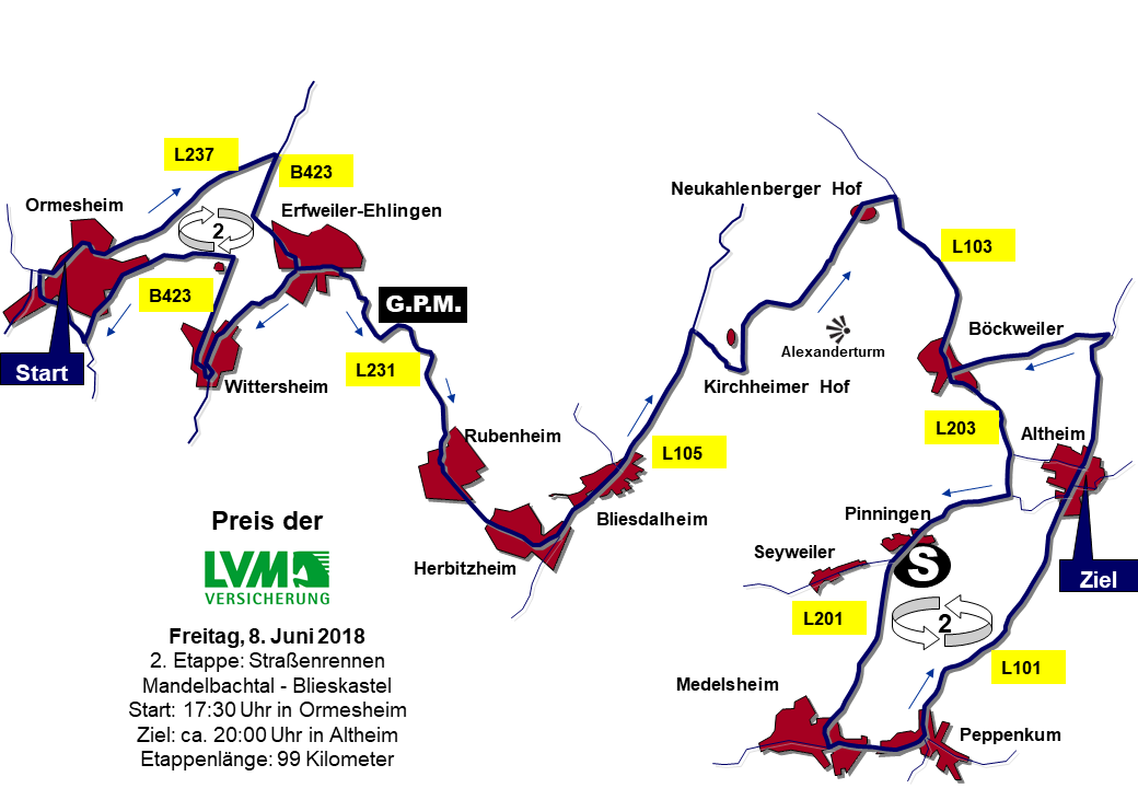 Streckenverlauf LVM Saarland Trofeo 2018 - Etappe 2