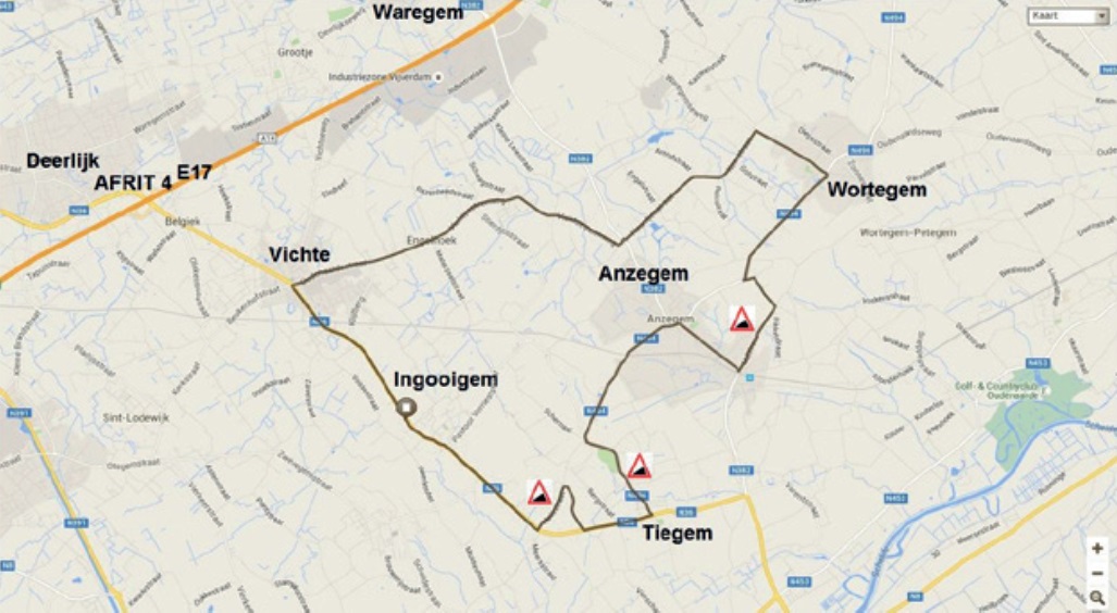 Streckenverlauf Halle Ingooigem 2018, erster Rundkurs (25,0 km)