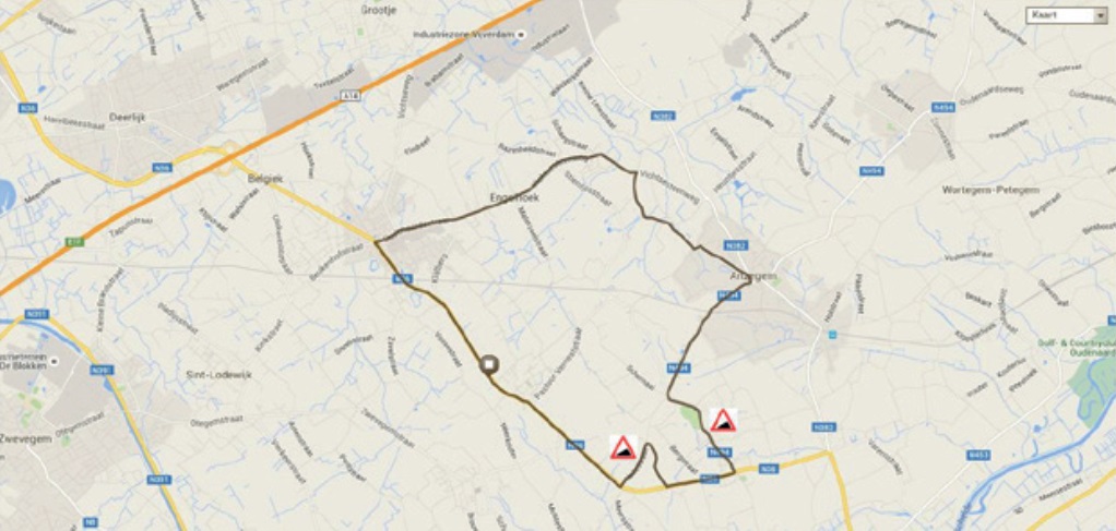 Streckenverlauf Halle Ingooigem 2018, zweiter Rundkurs (17,7 km)