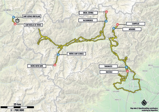 Streckenverlauf Giro Ciclistico della Valle dAosta Mont Blanc 2018