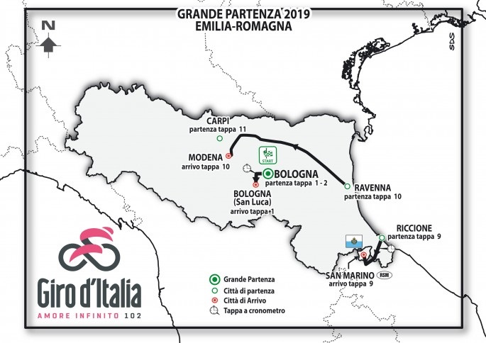 Emilia-Romagna-Etappen des Giro d Italia 2019 - bersichtskarte