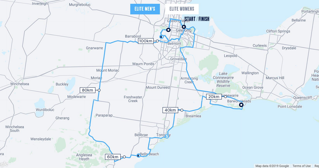 Streckenverlauf Cadel Evans Great Ocean Road Race 2019 (Mnner)