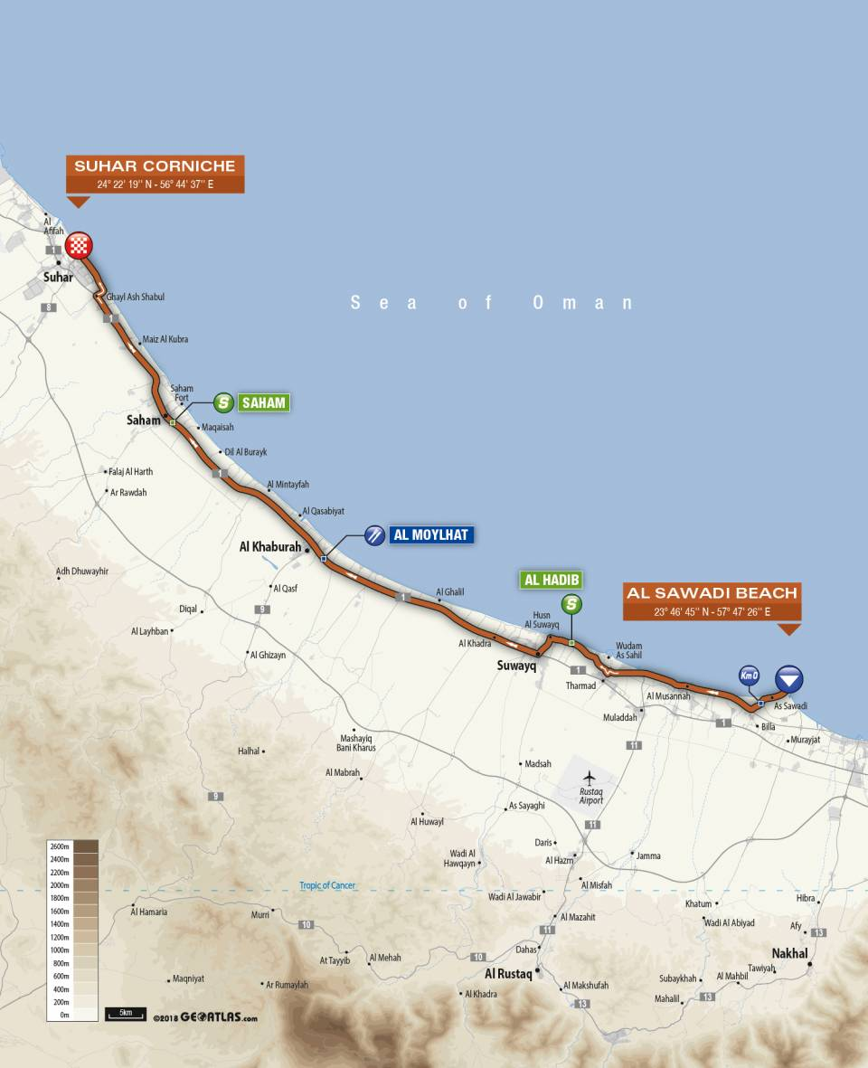 Streckenverlauf Tour of Oman 2019 - Etappe 1