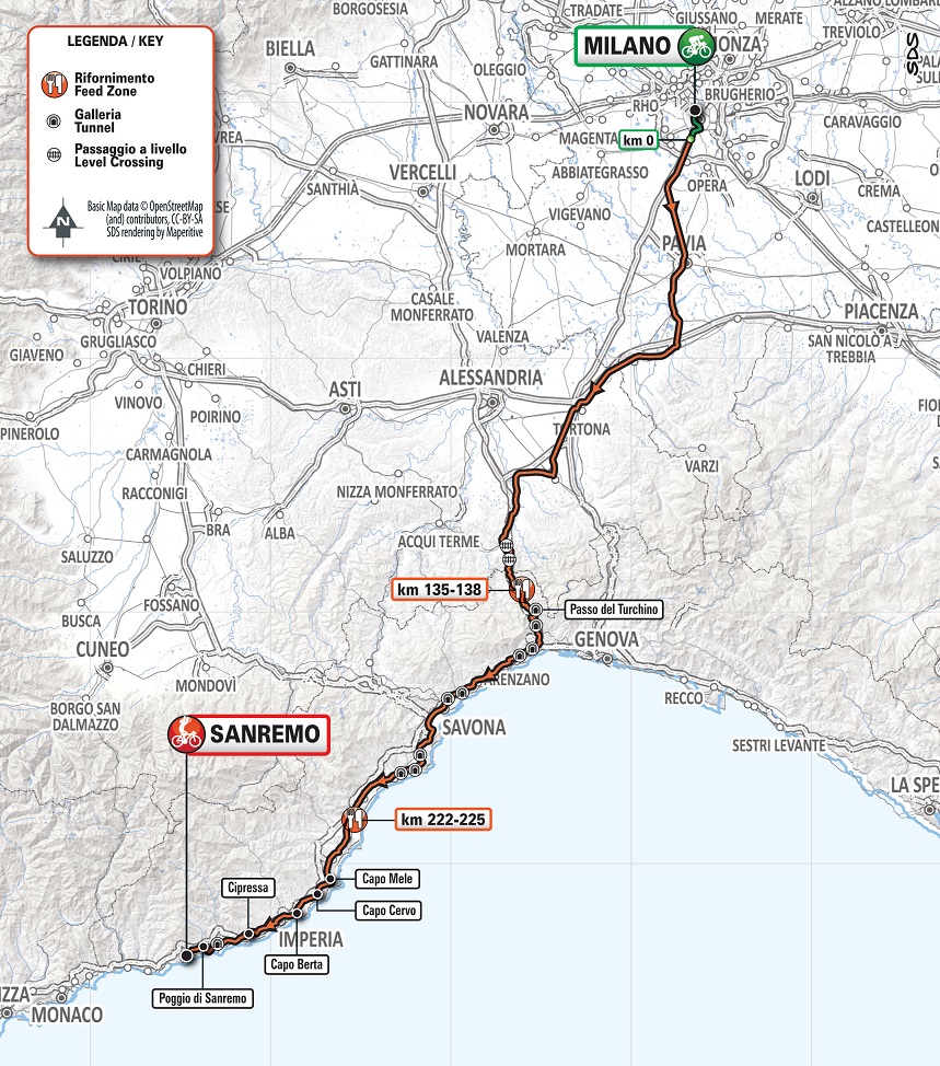 Streckenverlauf Milano - Sanremo 2019