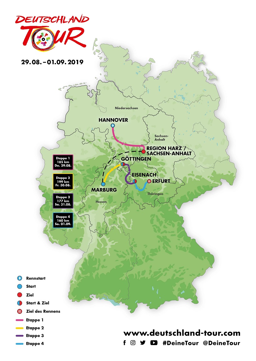 Streckenprsentation der Deutschland Tour 2019: Karte aller Etappen