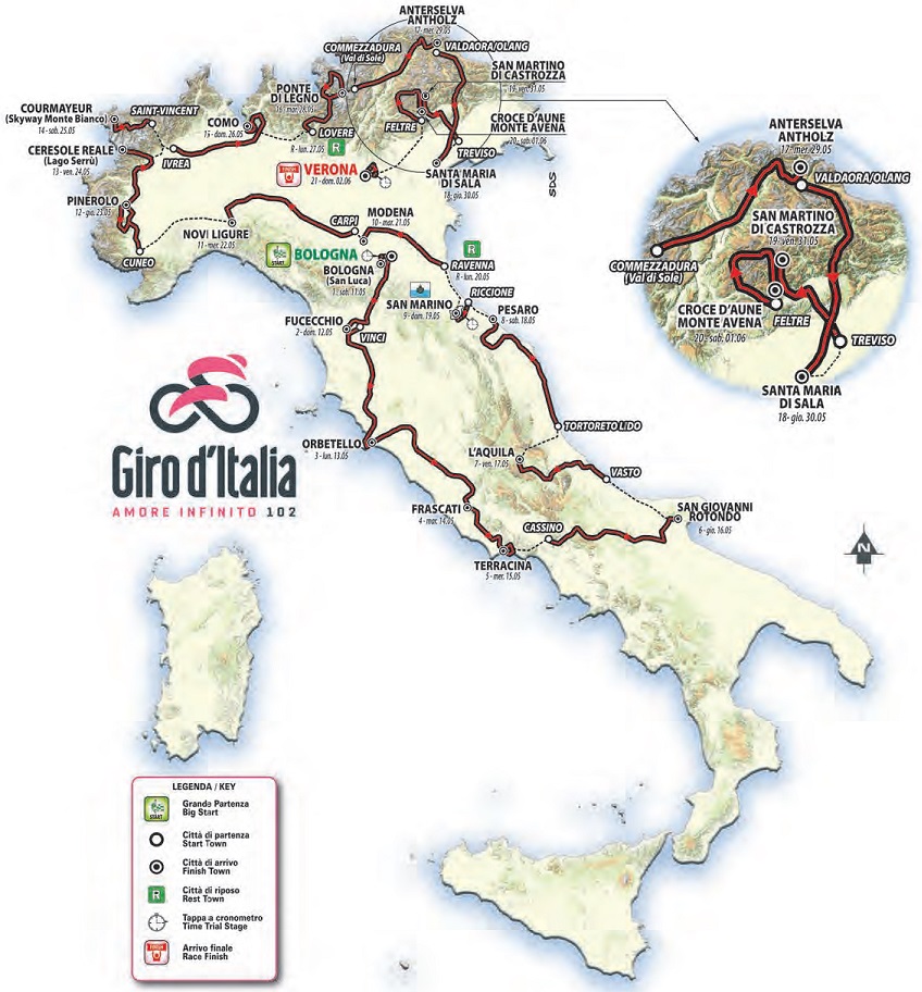 Streckenverlauf Giro dItalia 2019