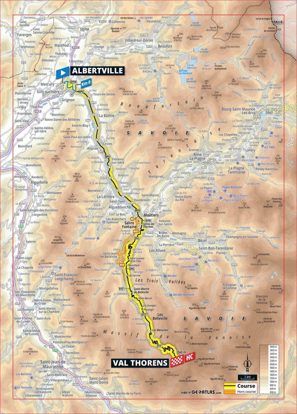 Streckenverlauf Tour de France 2019 - Etappe 20 (neue, verkrzte Strecke)