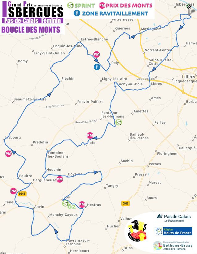 Streckenverlauf Grand Prix International dIsbergues - Pas de Calais Fminin 2019, erster Rundkurs (98,3 km)