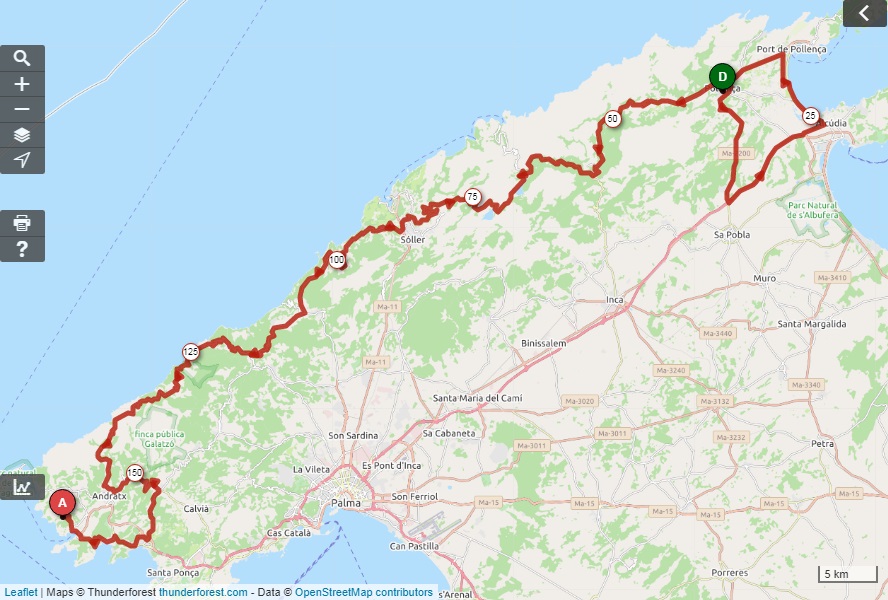 Streckenverlauf Trofeo Pollena-Andratx 2020