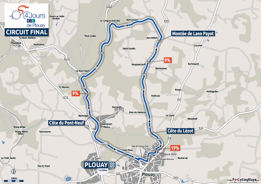 Streckenverlauf GP de Plouay - Lorient Agglomration Trophe WNT 2020, zweiter Rundkurs (13,65 km)