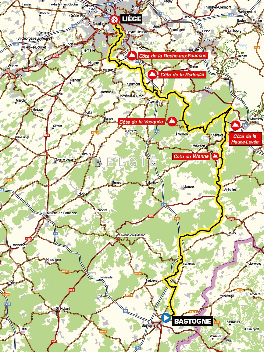 Streckenverlauf Lige - Bastogne - Lige Femmes 2020