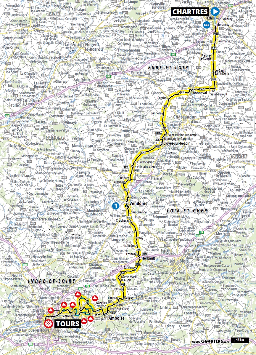 Streckenverlauf Paris - Tours Elite 2020