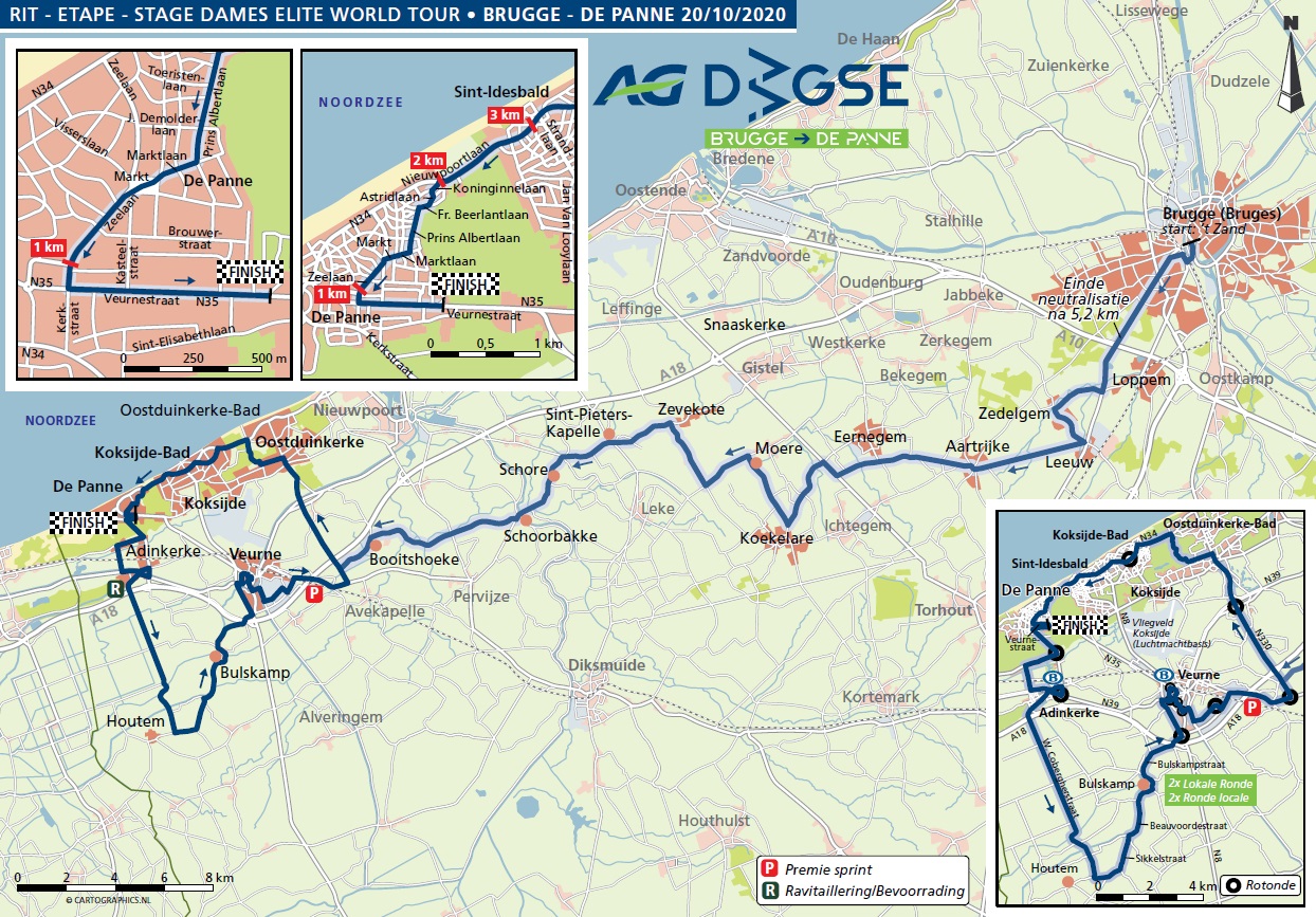 Streckenverlauf Driedaagse Brugge - De Panne 2020 (Frauen)