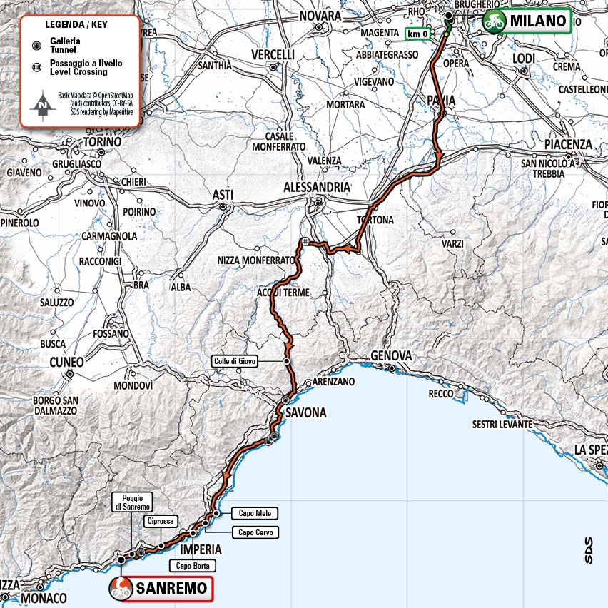 Streckenverlauf Milano - Sanremo 2021