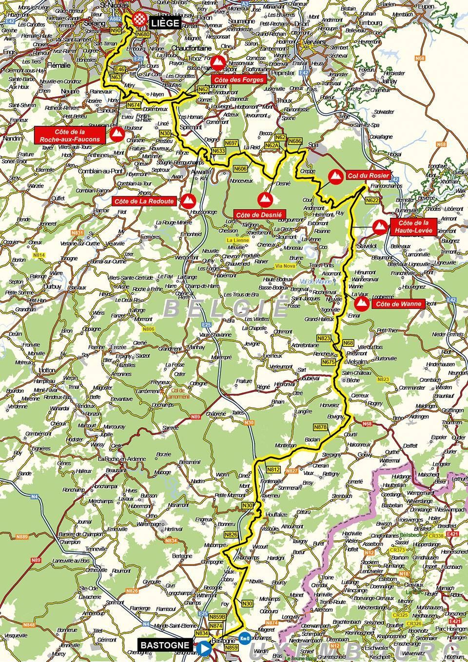 Streckenverlauf Lige - Bastogne - Lige Femmes 2021