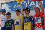 Tour de l'Ain 5. Etappe - ein bunte Truppe - die Trikottrger bei der abschlieenden Siegerehrung der Tour de l'Ain in Lelex