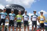 1. Etappe - das Team Omega Pharma-Quickstep um den Gesamtfhrenden Gianni Meersman bei der Teamprsentation in Lagnieu