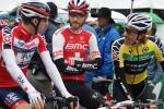 Schweizer unter sich - Martin Elmiger stellvertretend im Trikot des besten Schweizers - Danilo Wyss im Trikot des Schweizer Meisters - Fabian Cancellara im Leadertrikot der Tour de Suisse