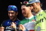 das Podium der 100. Austragung des Rennens Gran Piemonte - Platz 2 Fernando Gaviria - Platz 1 Giacomo Nizzolo - Platz 3 Daniele Bennati