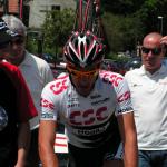 Fabian Cancellara auf dem Weg zum Start bei der 7. Etappe der Tour de Suisse 2008