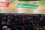 Blick zu den Teamboxen im Innenraum des Velodrome Suisse