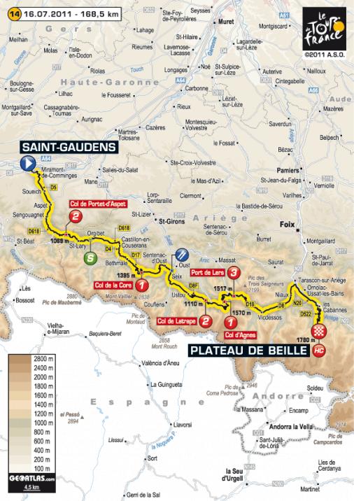 Streckenverlauf Tour de France 2011 - Etappe 14