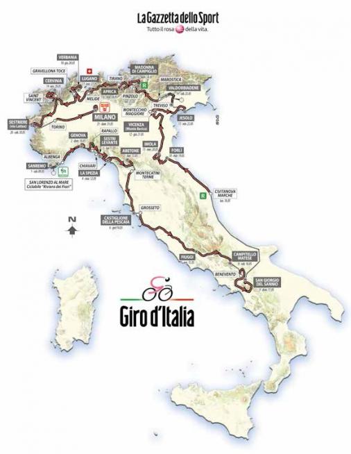 Streckenverlauf Giro dItalia 2015